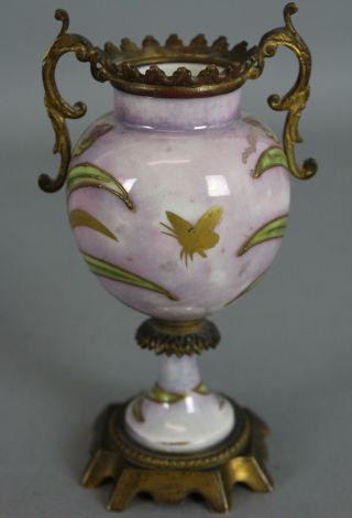 Miniature Antique Art Nouveau 19thC French Porcelain Painting,  Gilt Bronze Urn 7