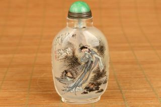 Antiques old glass Hand inside painted Female demon snuff bottle decoration gift 8