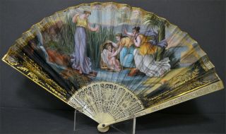Colorful Biblical Moses Early 19th Century French Fan Piercing