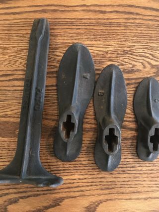 Antique Vintage Cast Iron Shoe Cobbler Making Repair Molds Stand & Forms Boot