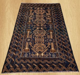 Authentic Hand Knotted Afghan Balouch Wool Area Rug 5 X 3 Ft (2572)