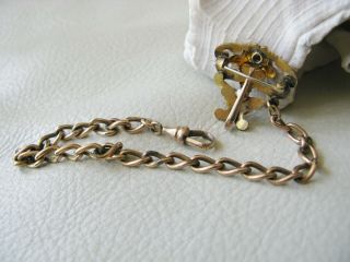 Antique Victorian Art Nouveau Gold Filled Pink Glass Jewel Watch Fob Pin JMF Co 9