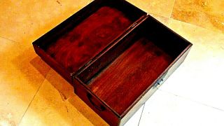 ANTIQUE CHINESE MAHOGANY WOOD STORAGE BOX,  TRUNK,  BRASS HARDWARE 1 6