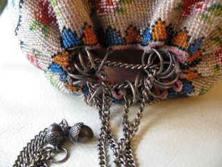 Antique Victorian Crochet Rose Floral French Micro Bead Tassel Reticule Purse 10