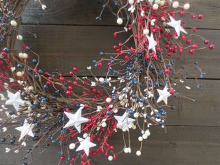 Patriotic Wreath Stars Red White Blue USA Americana Door Decor Flag 4th of July 2