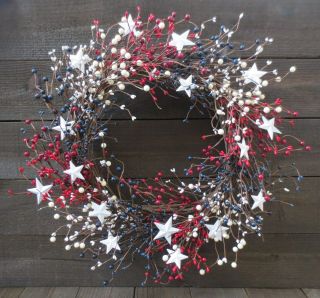 Patriotic Wreath Stars Red White Blue USA Americana Door Decor Flag 4th of July 4