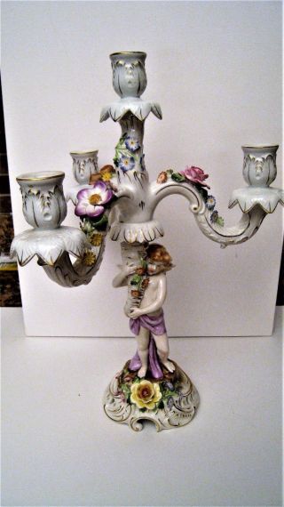 Antique German Porcelain Von Schierholz 4 Light Candelabra Cherub Angel Rare