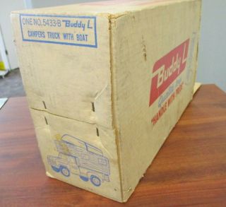 VINTAGE BUDDY L PRESSED STEEL TRUCK CAMPER,  BOAT AND BOX 4