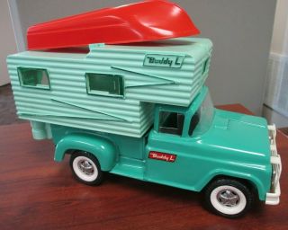 VINTAGE BUDDY L PRESSED STEEL TRUCK CAMPER,  BOAT AND BOX 7