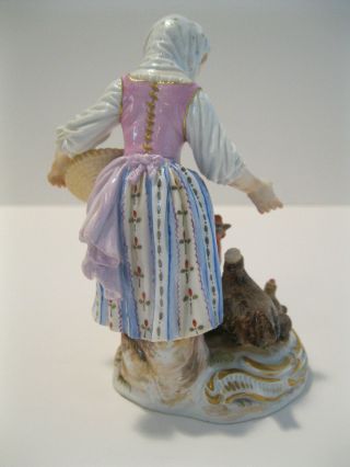 MEISSEN PORCELAIN ANTIQUE FIGURINE OF GIRL FEEDING CHICKENS 4