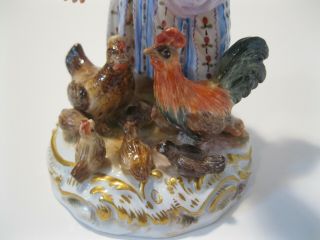 MEISSEN PORCELAIN ANTIQUE FIGURINE OF GIRL FEEDING CHICKENS 8