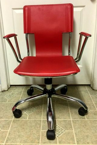 Vintage Mid Century Modern Chrome Adjustable Swivel Retro Office Desk Arm Chair