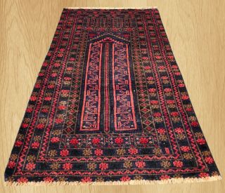 Distressed Hand Knotted Vintage Afghan Zakani Balouch Prayer Wool Area Rug 5 X 3