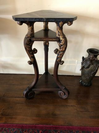Antique Carved Marble Top Pedistal Plant Stand Signed Shaw Furniture