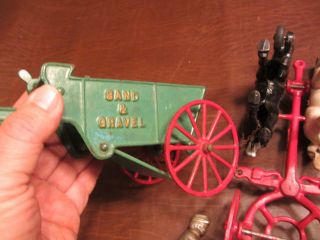 1930s KENTON TOYS CAST IRON 2 HORSE DRAWN CONTRACTOR SAND & GRAVEL DUMP WAGON 12