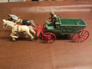 1930s KENTON TOYS CAST IRON 2 HORSE DRAWN CONTRACTOR SAND & GRAVEL DUMP WAGON 5