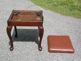 Vintage 1950 ' s Singer Queen Anne Solid Mahogany Sewing Stool Piano Bench Storage 10