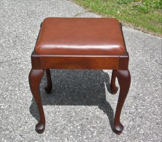 Vintage 1950 ' s Singer Queen Anne Solid Mahogany Sewing Stool Piano Bench Storage 2