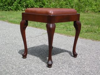 Vintage 1950 ' s Singer Queen Anne Solid Mahogany Sewing Stool Piano Bench Storage 3