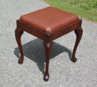 Vintage 1950 ' s Singer Queen Anne Solid Mahogany Sewing Stool Piano Bench Storage 4
