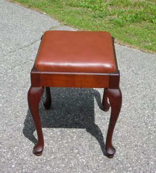 Vintage 1950 ' s Singer Queen Anne Solid Mahogany Sewing Stool Piano Bench Storage 6