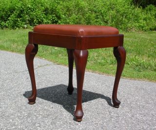 Vintage 1950 ' s Singer Queen Anne Solid Mahogany Sewing Stool Piano Bench Storage 7