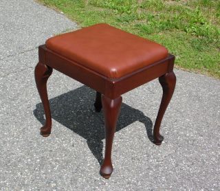 Vintage 1950 ' s Singer Queen Anne Solid Mahogany Sewing Stool Piano Bench Storage 8