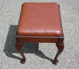 Vintage 1950 ' s Singer Queen Anne Solid Mahogany Sewing Stool Piano Bench Storage 9