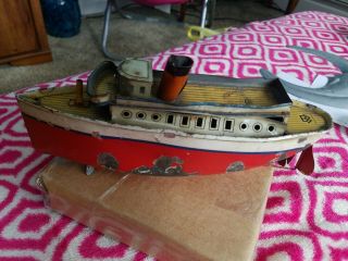 Bing Ocean Liner Tin Wind Up Toy Ship Colckwork Boat Germany