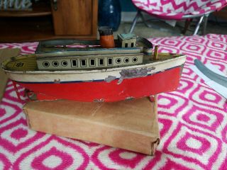 Bing Ocean Liner Tin Wind Up Toy Ship Colckwork Boat Germany 6