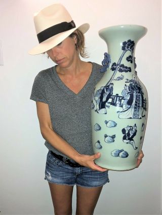 Large 19thc Antique Chinese Blue Celadon Porcelain Floor Vase 23 1/2 " / 59.  7cm