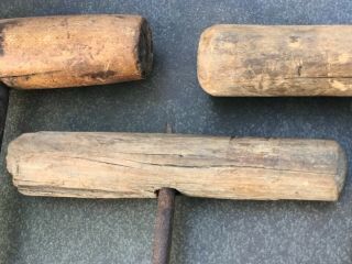 3 Assorted Size Antique Iron & Wood Farm Hay Bail Hooks 4