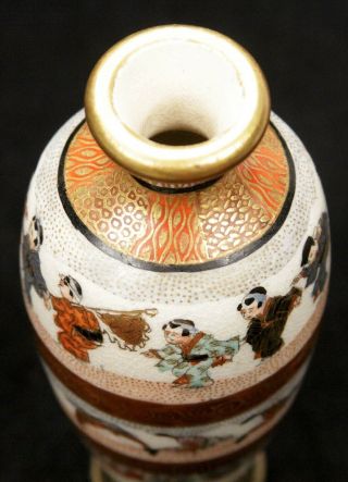 Antique Japanese Meiji Period Satsuma Vase Boys Children Earthenware Pottery Old 6