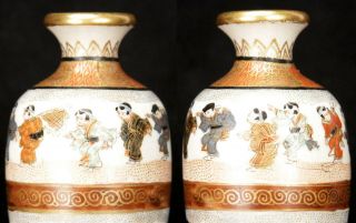 Antique Japanese Meiji Period Satsuma Vase Boys Children Earthenware Pottery Old 7