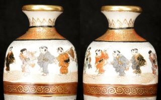 Antique Japanese Meiji Period Satsuma Vase Boys Children Earthenware Pottery Old 8