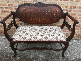 Late 19th Century Antique Victorian Mother - Of - Pearl Gems And Upholstery Settee