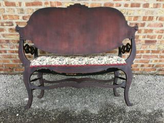 Late 19th Century Antique Victorian Mother - Of - Pearl Gems and Upholstery Settee 2