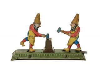 Vintage Meier Gesch Germany Gnomes Hammering Anvil Tin Penny Toy