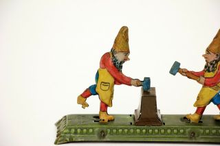 Vintage Meier Gesch Germany Gnomes Hammering Anvil Tin Penny Toy 2