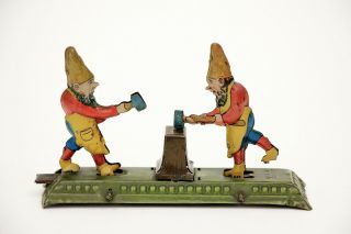 Vintage Meier Gesch Germany Gnomes Hammering Anvil Tin Penny Toy 4