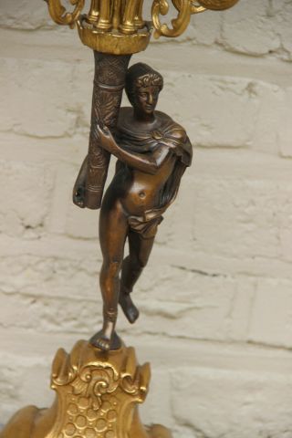 PAIR XL french Bronze Antique Candlesticks roman greek figurines 5 arms 4