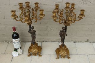 PAIR XL french Bronze Antique Candlesticks roman greek figurines 5 arms 5