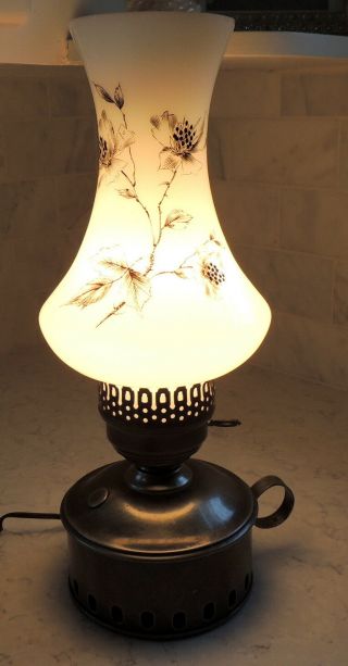 Early American Style Floral Glass Shade Lamp Key Turn Primitive Colonial 15 