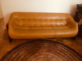 Mid Century Modern Percival Lafer Leather Sofa & 2 Matching Arm Chairs Brazili
