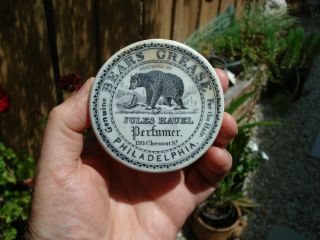 Antique,  c1860 Hauel of Philadelphia Bears Grease jar pot lid.  some restoration 2