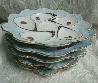 Antique Porcelain Germany Oyster Plate Gold Robbins Egg Blue Registrirt Plates 6