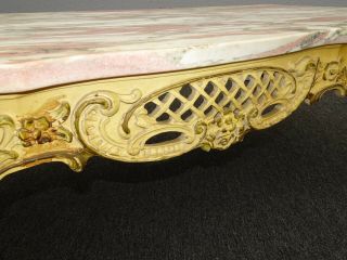 Vintage French Provincial Ornate Rococo Louis XVI Pink Marble Coffee Table 10