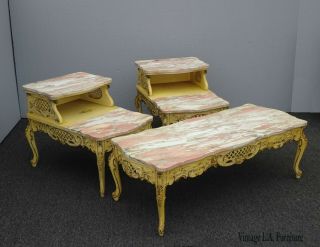 Vintage French Provincial Ornate Rococo Louis XVI Pink Marble Coffee Table 11