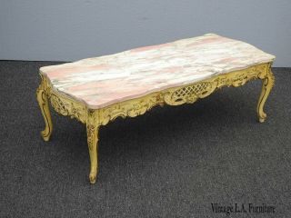 Vintage French Provincial Ornate Rococo Louis Xvi Pink Marble Coffee Table