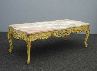 Vintage French Provincial Ornate Rococo Louis XVI Pink Marble Coffee Table 2